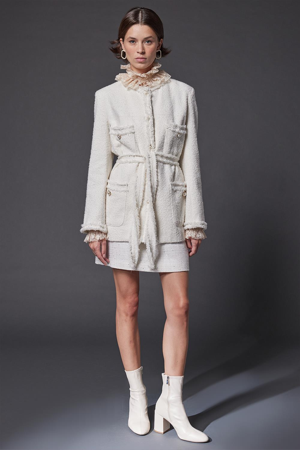 KUŞAKLI İNCİ DÜĞMELİ BUKLET CEKET