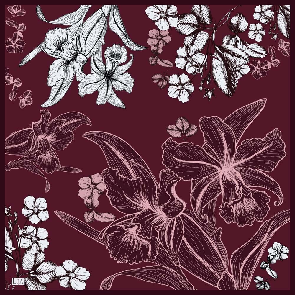 LEYLAK EŞARP 90x90 - BORDO