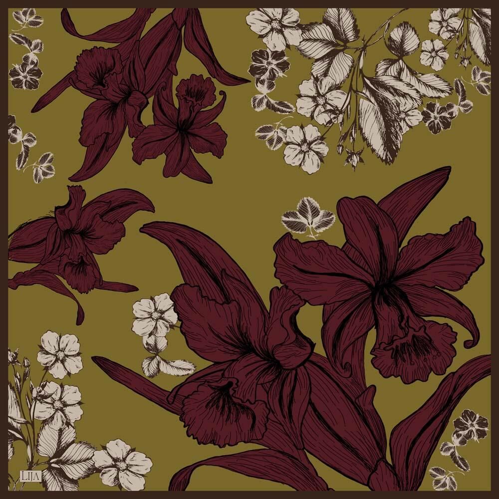 LEYLAK EŞARP 90x90 - OLIVE